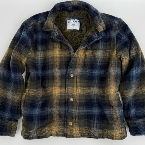 Old Navy Boy's Flannel Sherpa Lined Shacket Plaid M 8 - Picture 1 of 8